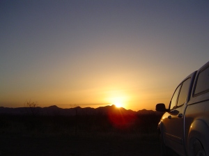 Field truck at sunrise